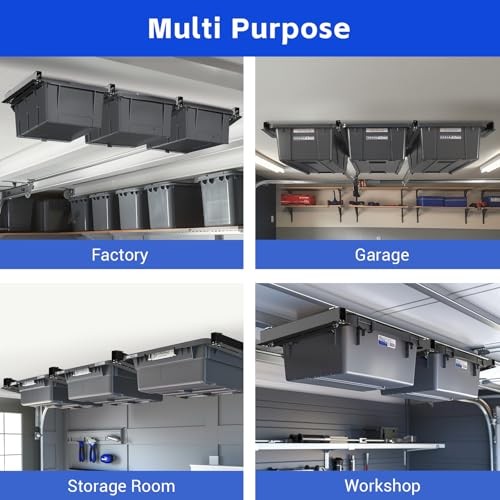 6 Pack Overhead Storage Bin Rack, Ceiling Racks for Utility Bins 5 Bins