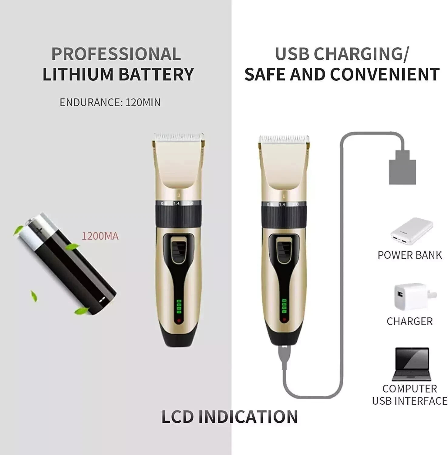 Dog Cat Pet Grooming Kit Rechargeable Cordless Electric Hair Clipper Trimmer Set