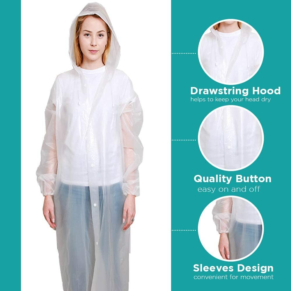 (2) Unisex Raincoats Reusable Adult Emergency Rain Coat Poncho Hiking Camping