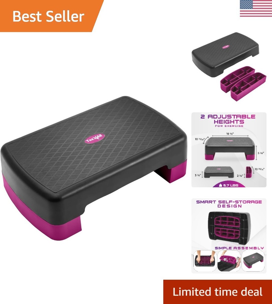 18.9" Aerobic Exercise Step Platform with 2 Risers, Adjustable Height Workout...