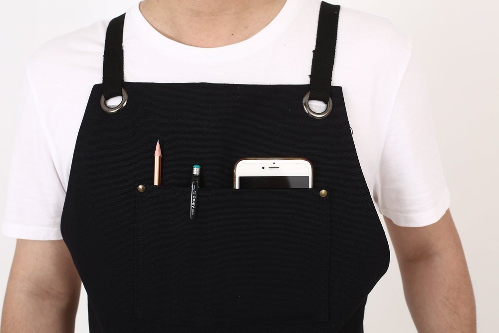Heavy Duty Canvas Work Apron,Tool Pockets, Back Straps Adjustable（black&#