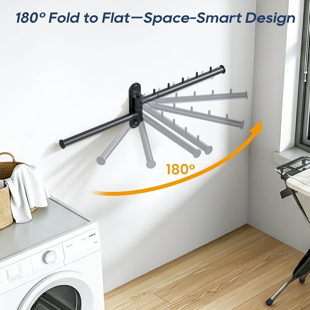 Wall Mounted Drying Rack, 2-Tier Laundry Drying Rack with Swing Arm, Space-Savin