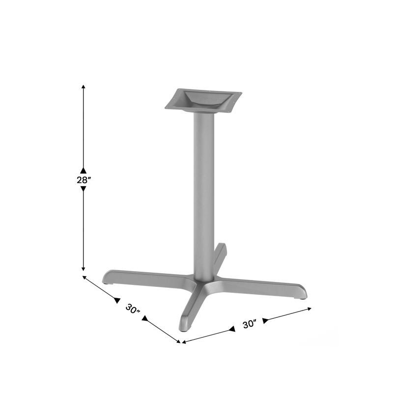 30'' x 30'' Restaurant Table X-Base with 3'' Dia. Table Height Column in Silver
