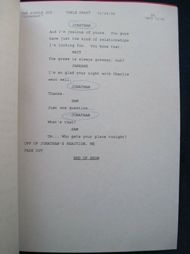 ORIGINAL SCRIPT for TV's THE SINGLE GUY - LOVE NEST - JONATHAN SILVERMAN's COPY