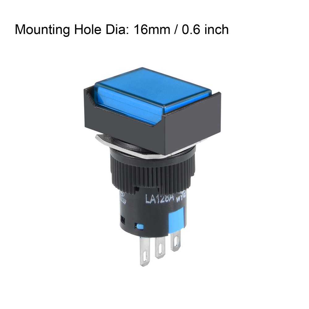 Push Button Switch 1NO 1NC Latching Rectangular Button 16mm / Blue / 5 Pcs