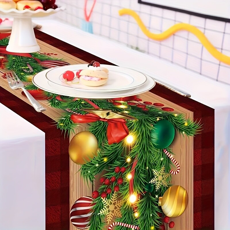 Christmas Holiday Table Runner Festive Rectangular Table Decoration Ornaments