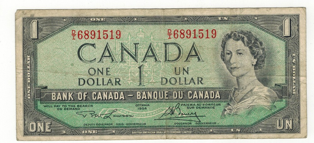 1954 Canada One Dollar Bill