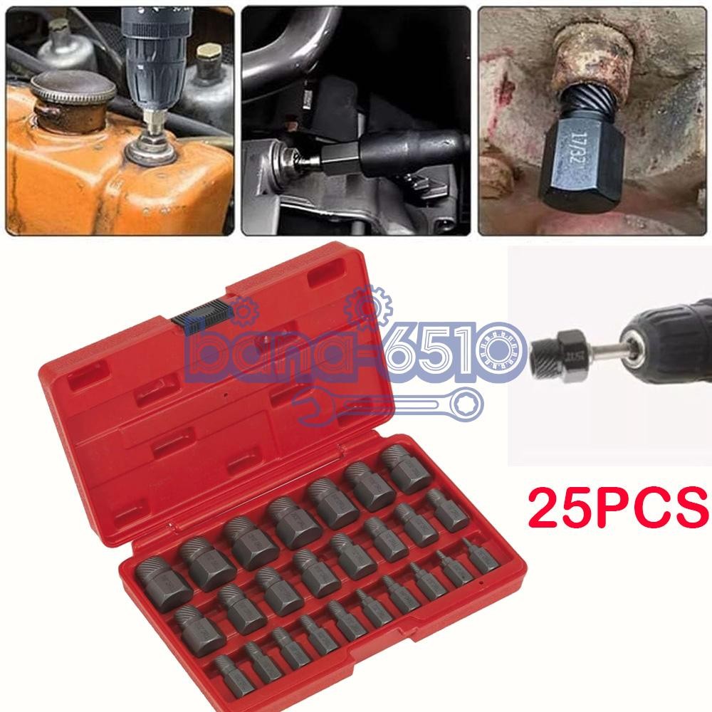 Multi-Spline Screw Extractor Set Hex Head Bit Socket Wrench Bolt Remover 25Pcs