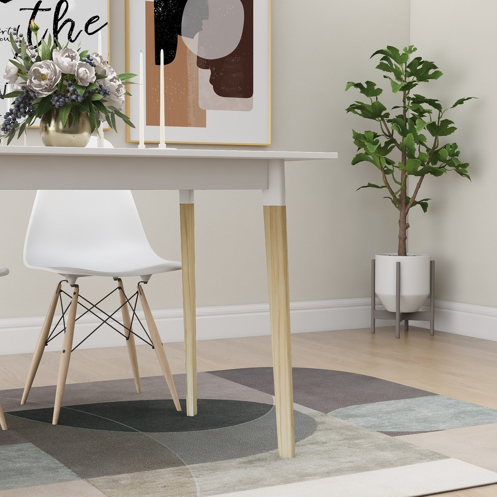 Modern Dining Table 47 Inch Kitchen Table Rectangular Top with Solid Wood Leg