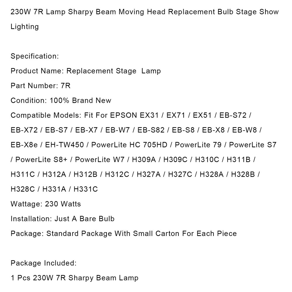 MSD 7R 230W Sharpy Beam Moving Head Replacement Bulb Stage Lighting