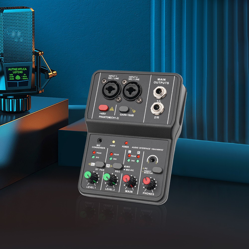 4Channel Mini Audio Mixer Bluetooth USB DJ Sound Mixing Console Amplifier Studio
