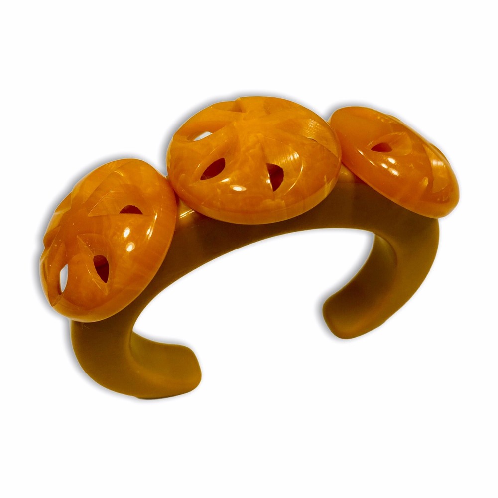 Marbled Orange & Butterscotch Bakelite Bracelet, Cuff Bangle