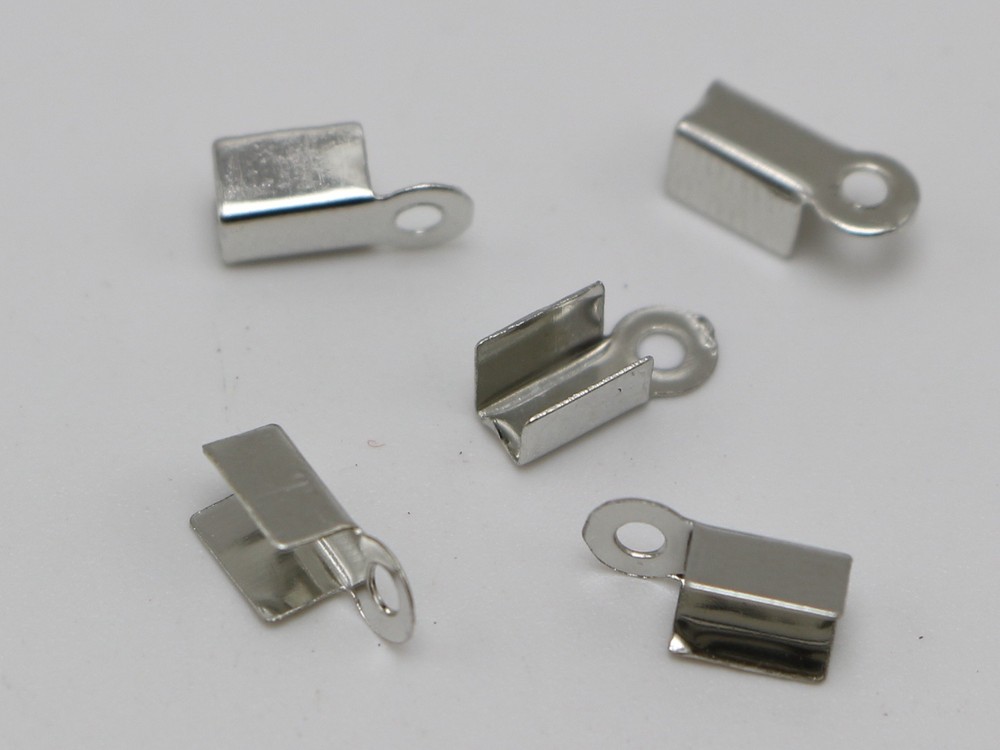500 Dull Silver Tone Necklace String Cord Crimp End Caps with Loop 4X8mm