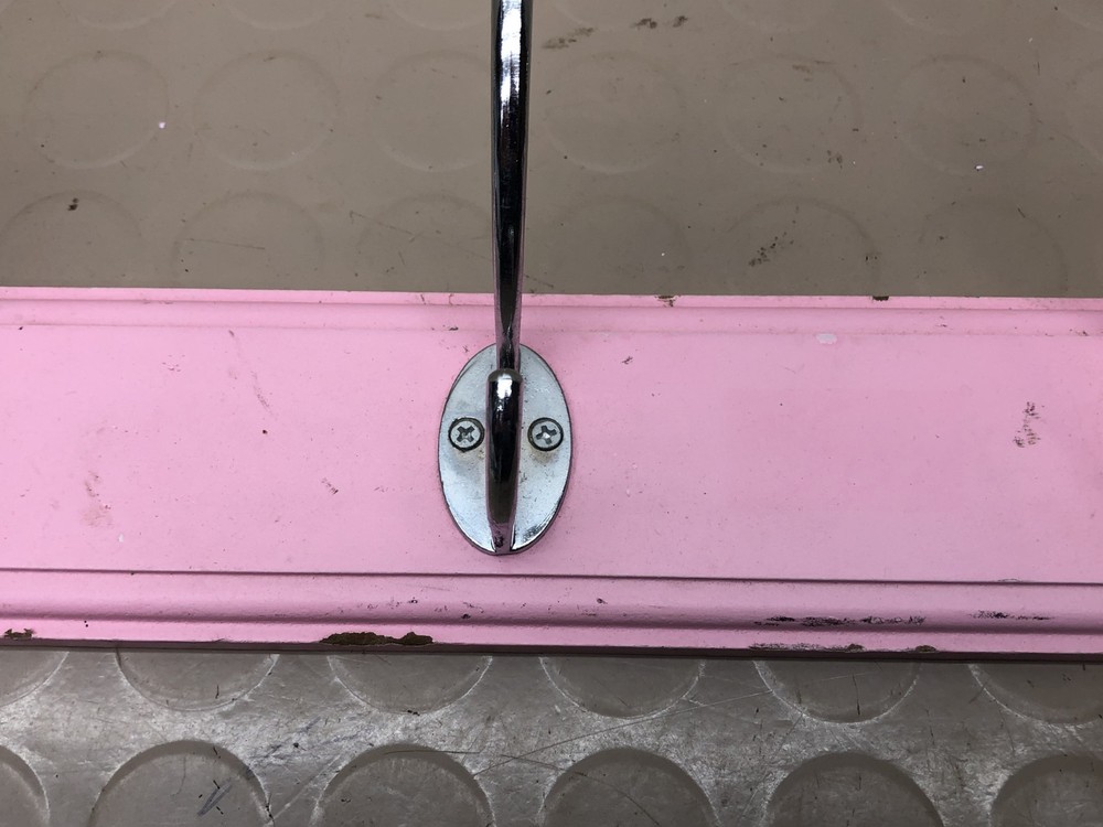 4 Chrome Hooks on Pink Wall Coat Rack