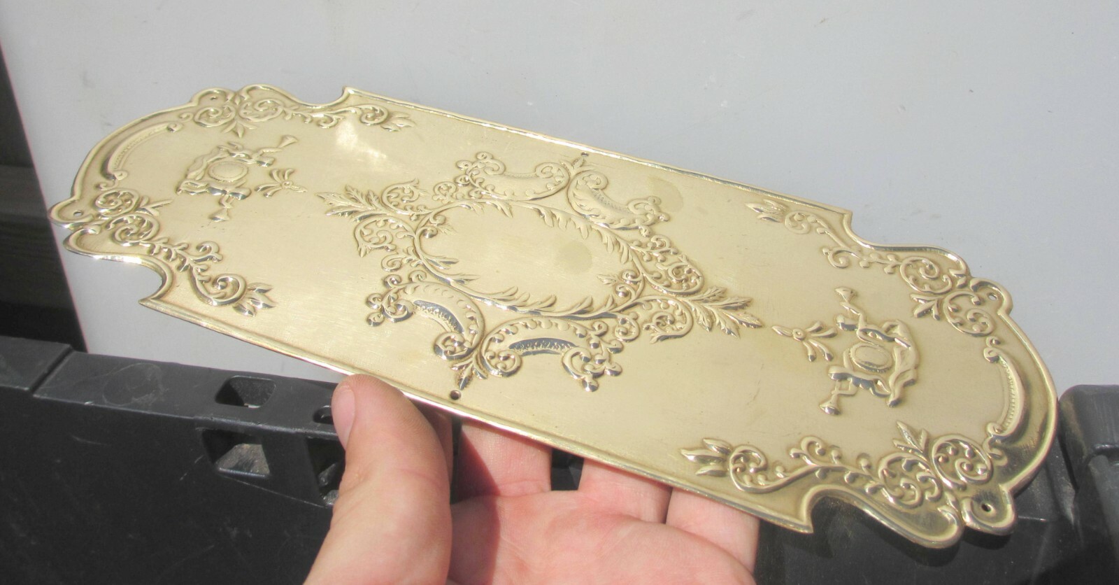 Brass Finger Plate Push Door Handle Art Nouveau Cherubs Rococo Antique STYLE