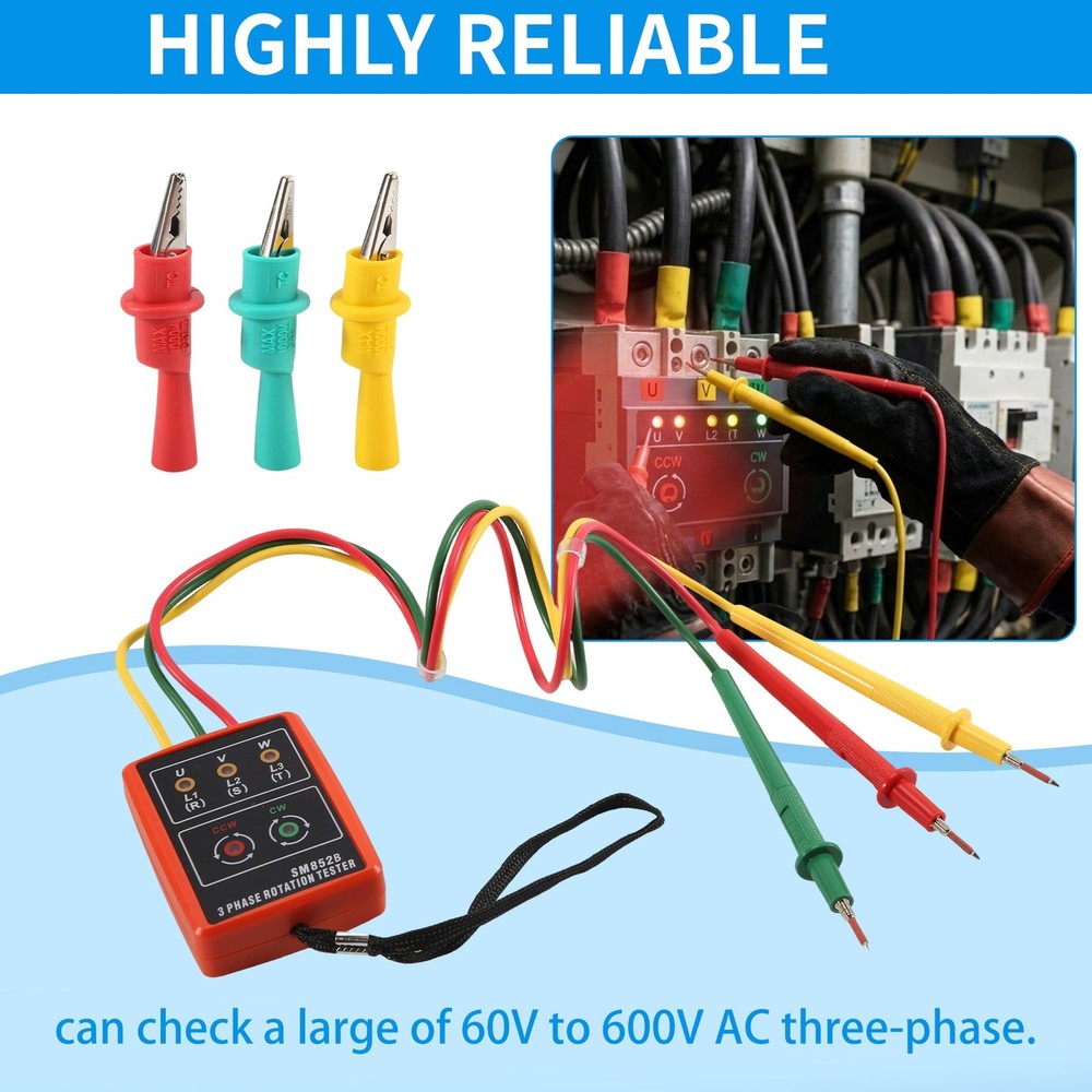 Indicator Meter Phase Sequence Tester LED Buzzer with Portable Bag R3B68694