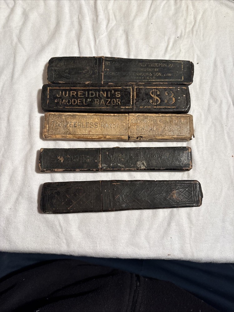 5 Empty Vintage Straight Razor Boxes.