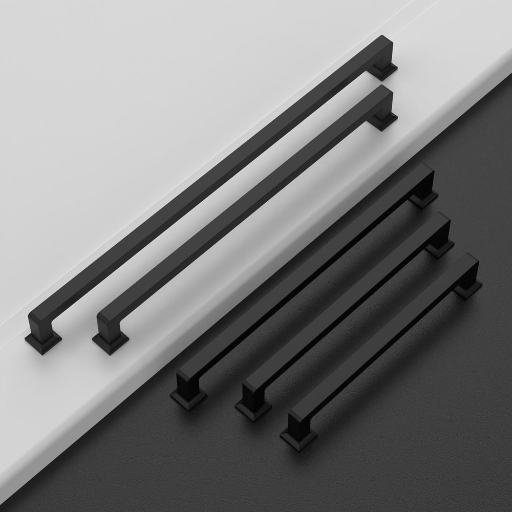 10-Pack 10" Matte Black Cabinet Pulls - Modern Kitchen Handles