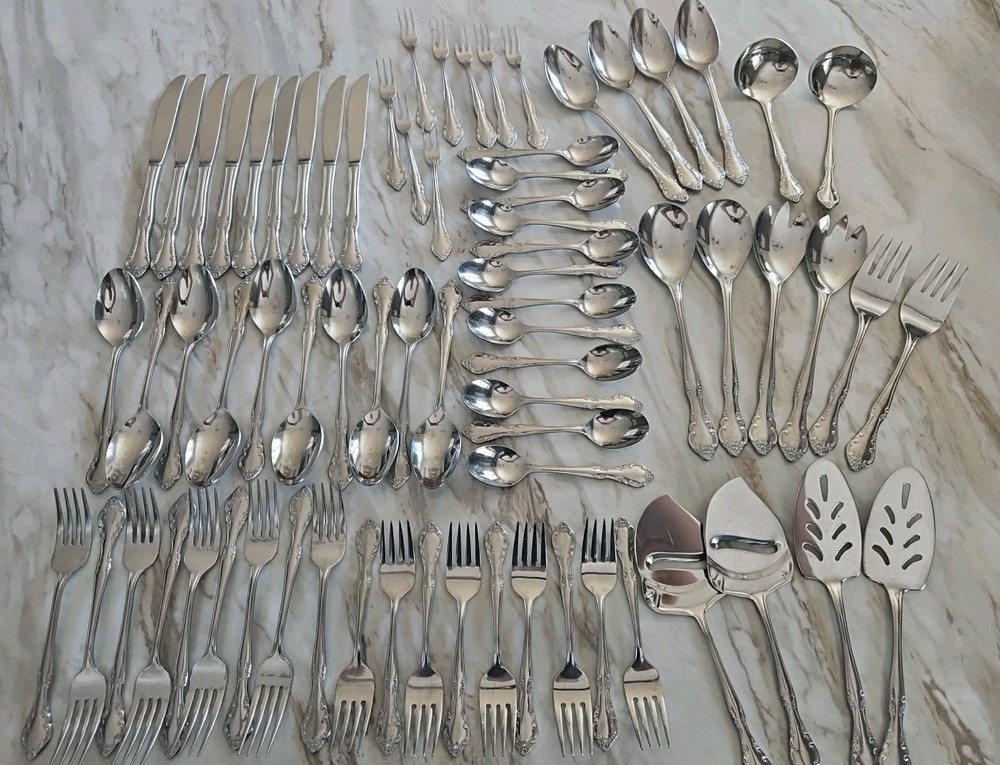 STAINLESS Korea Florette FLATWARE  ROSE PATTERN 73 PIECES