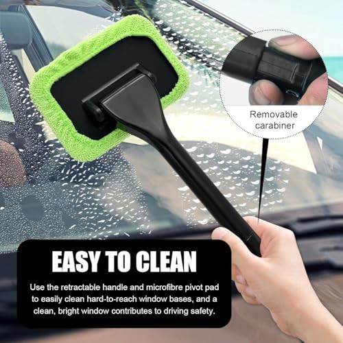 Car Windshield Cleaning Tool, Microfiber Auto Window Cleaner with 4 Cloth Green