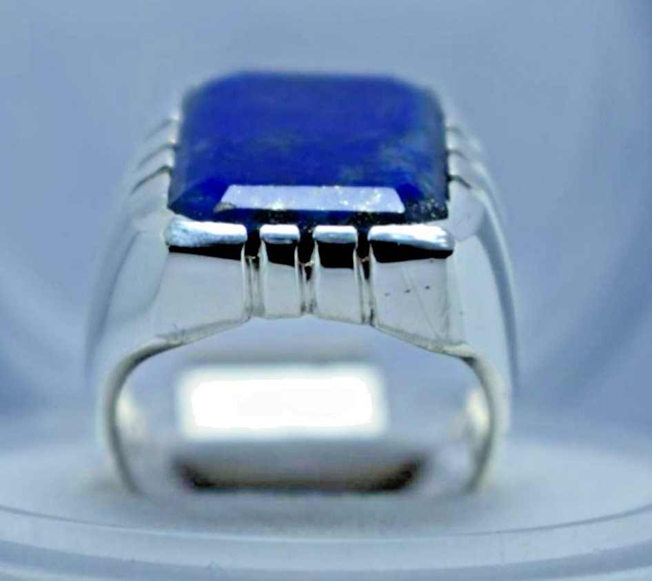 Men's Vintage Lapis Lazuli Ring | Bold Rectangular Blue Gemstone | Sterling Silv