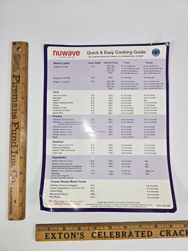 NuWave Oven Quick & Easy Cooking Guide – English/Spanish Double-Sided Reference