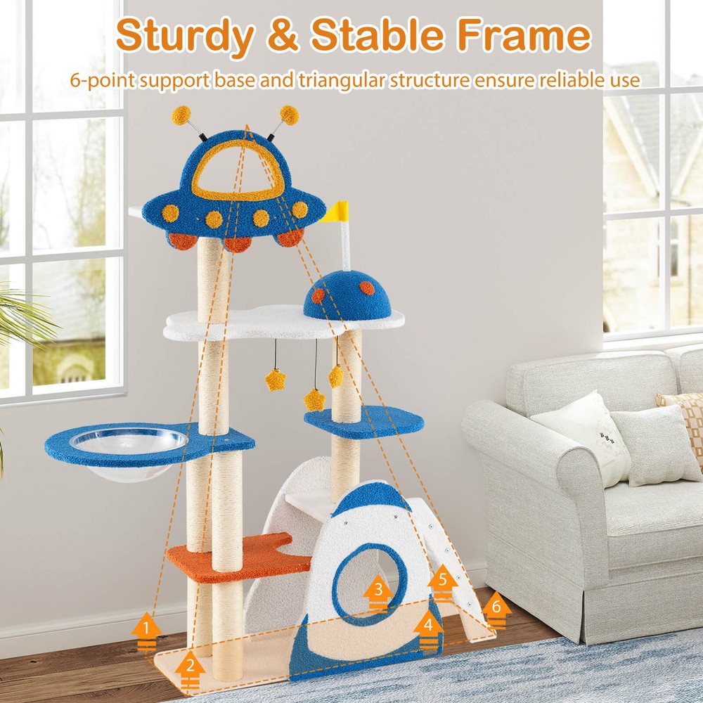 Space Theme Cat Tree w/ Sisal Covered Scratching Posts UFO-shaped Top Perch