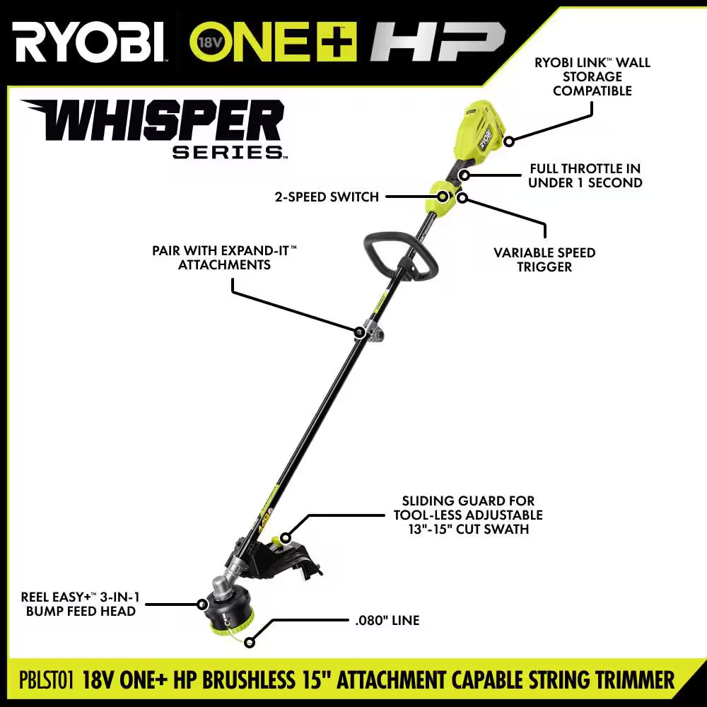 ONE+ HP 18V Brushless 15 In. Attachment Capable String Trimmer & Rubber Sweeper