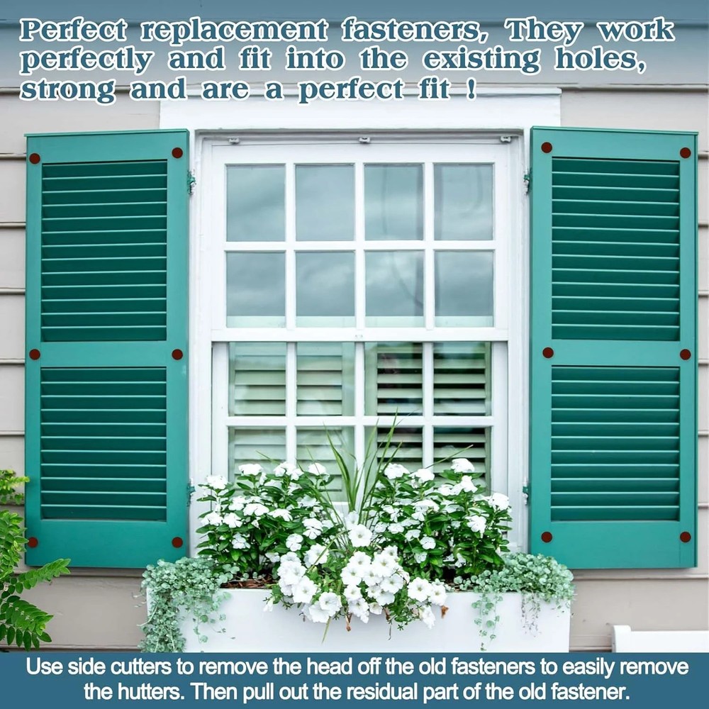60Pcs 3 Inch Vinyl Shutter Fasteners, Window Shutter Panel Pegs Shutter Screws L