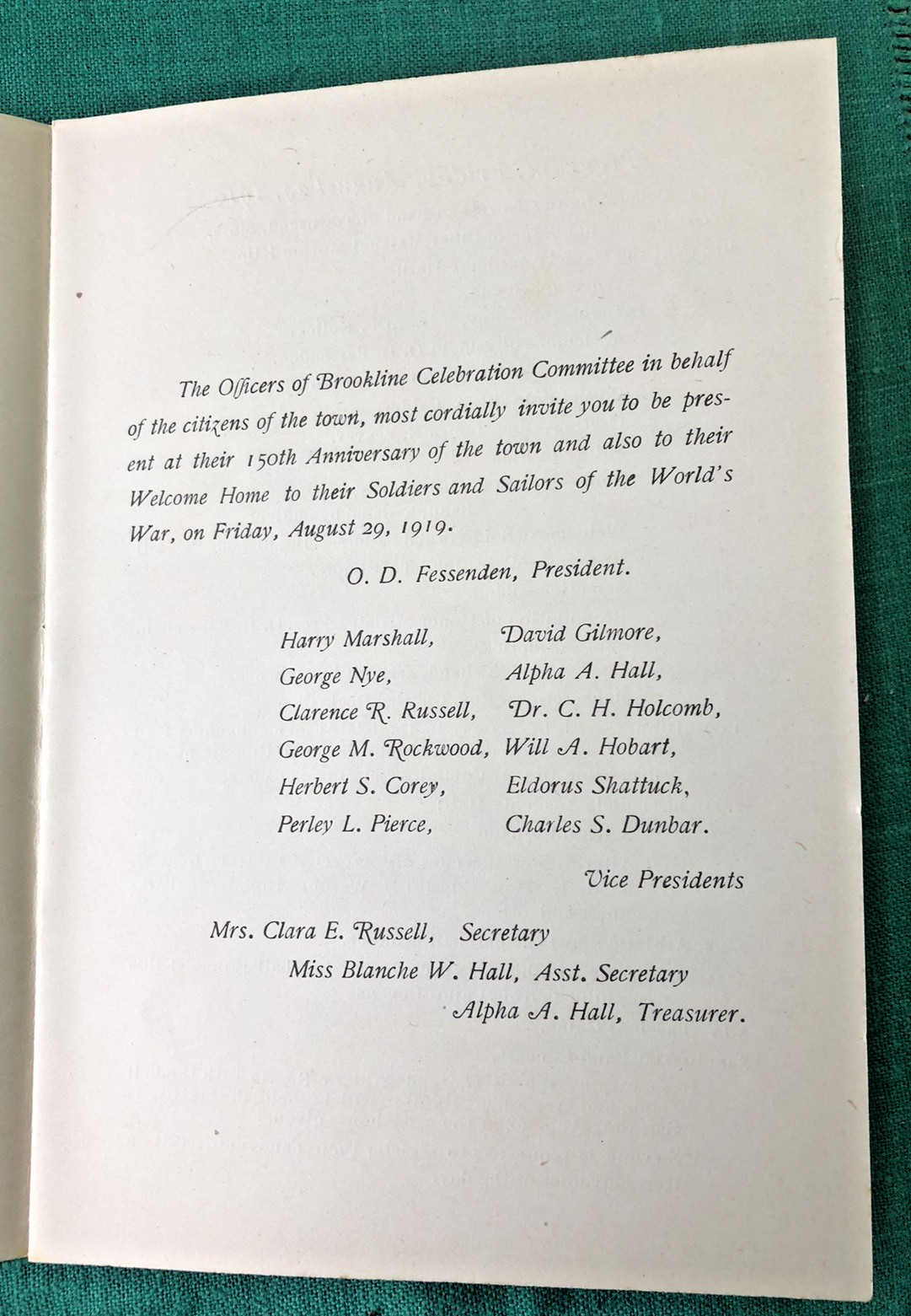 BROOKLINE N. H. 1919 WELCOME HOME SOLDIERS WWI American Expeditionary Forces