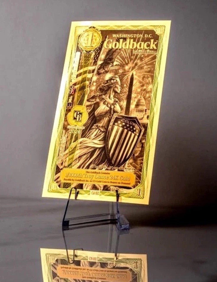 1 WASHINGTON DC GOLDBACK 1/1000 OZ 250 YEARS COMMEMORATIVE EDITION BU 🔥