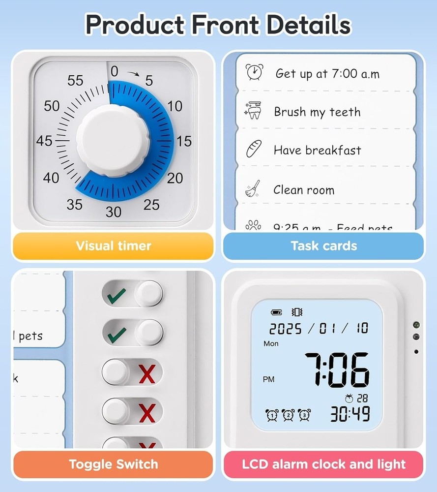 Silent Visual Timer & Chore Chart for Special Needs - Boost Focus & Productivity
