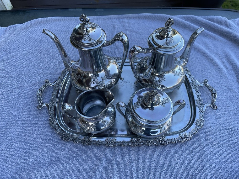 Vintage Reed & Barton Silverplate Tea Coffee Service Set 5 Piece With Platter