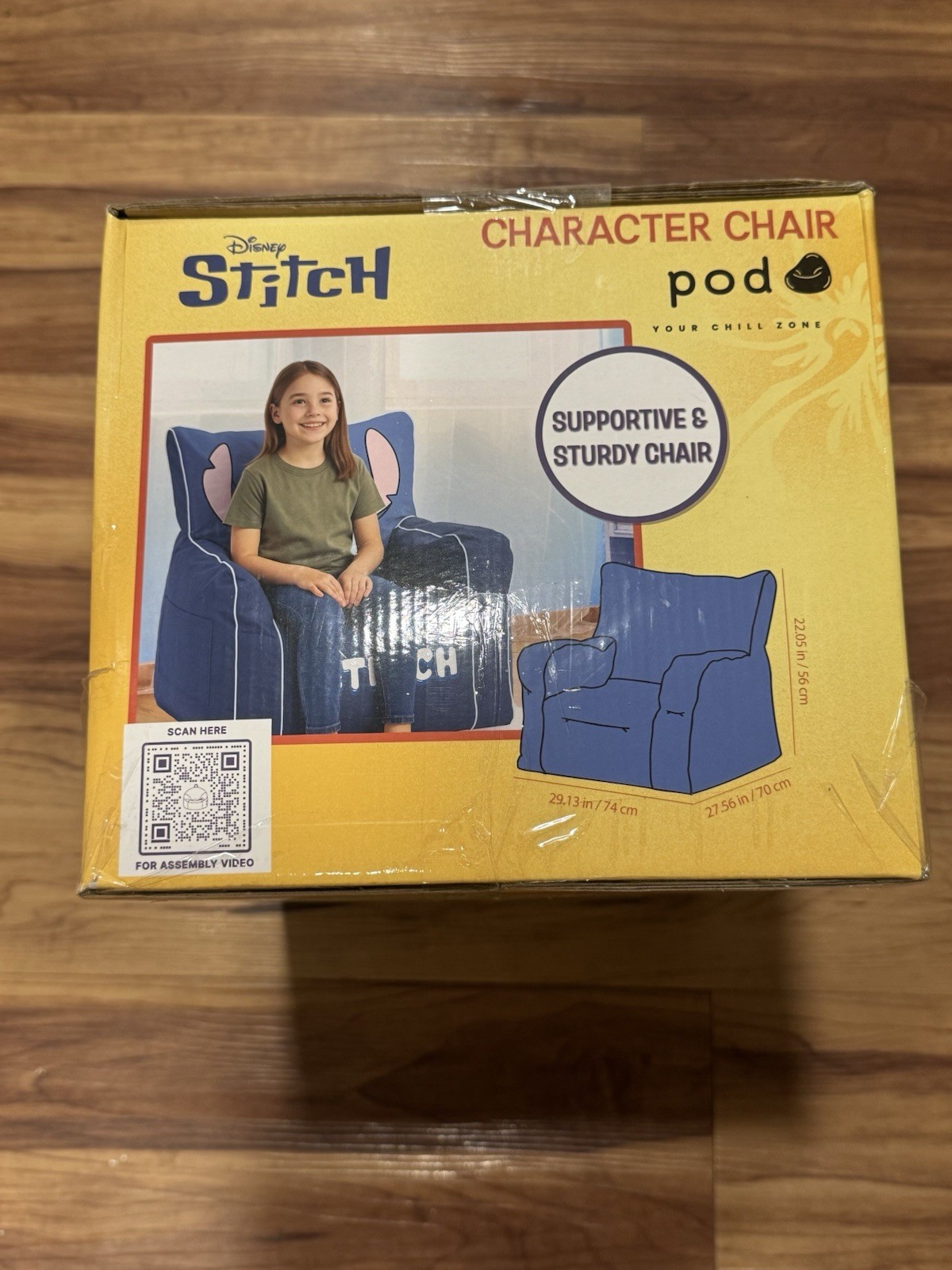 Disney Stitch Kids' Compressed Foam Plush Chair Blue, Expands 4X Box, Ages 3+