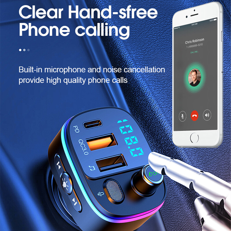 Bluetooth FM Transmitter Car Adapter QC3.0 PD 20W USB Charger FM Radio Handsfree