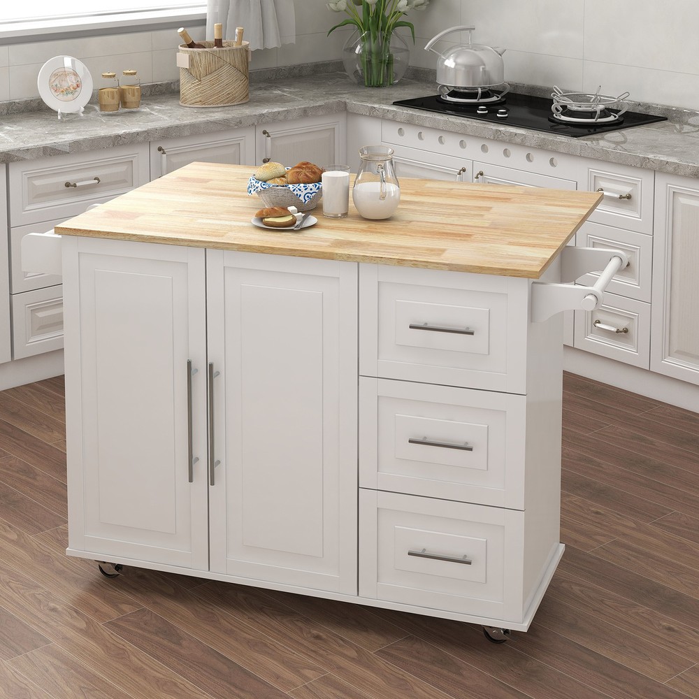 Kitchen Island with Spice Rack, Towel Rack and Extensible Solid Wood