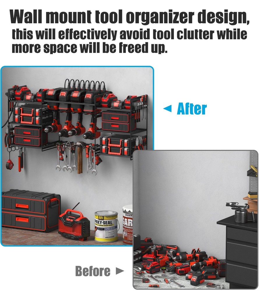CCCEI Black Power Tool Organizer Wall Mount, Large Tools and 6FT,