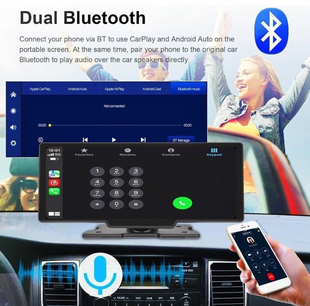 PODOFO 10.26" Multimedia Smart Screen Player Wireless Carplay Android Navigation
