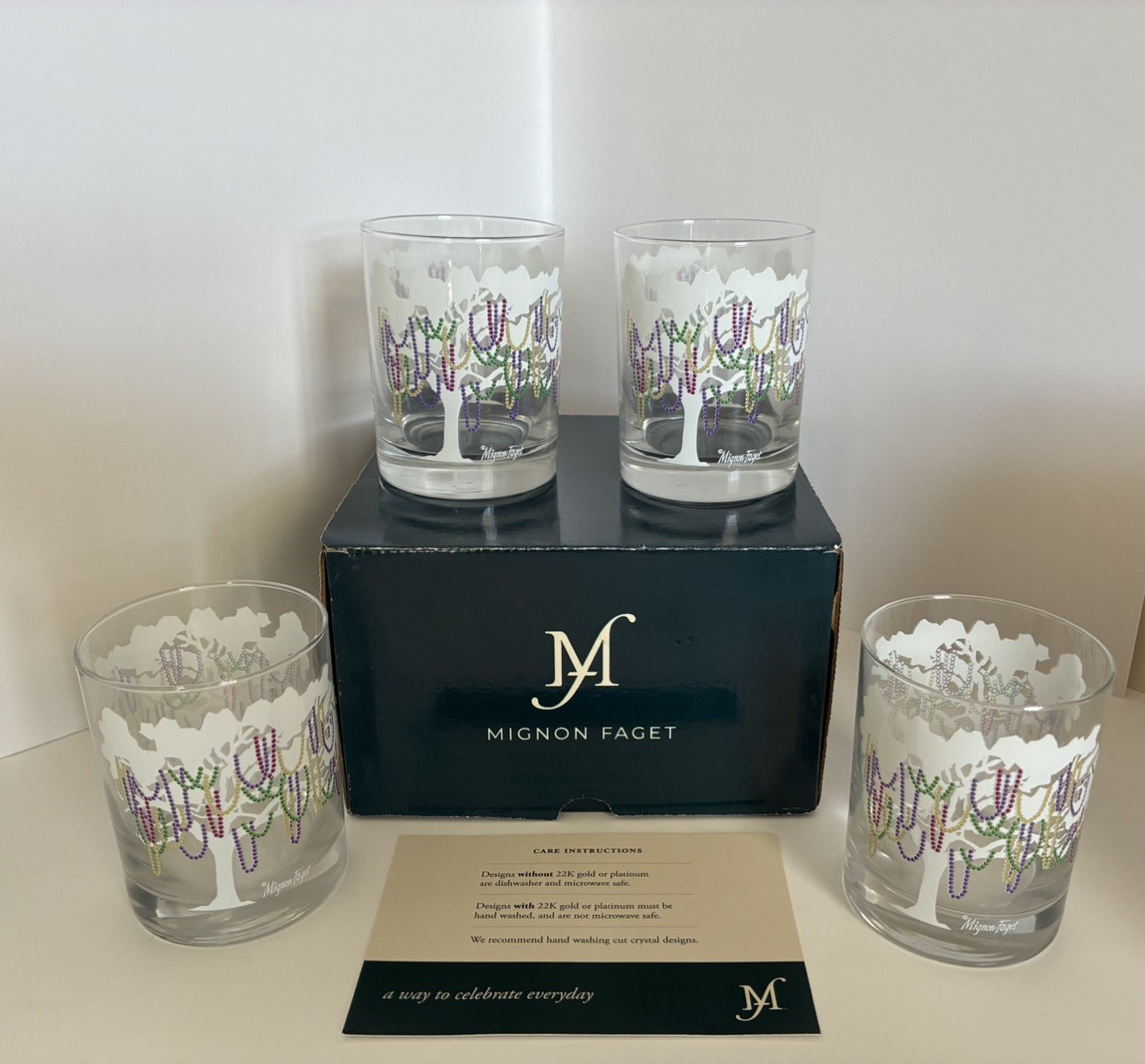 Mignon Faget Bead Tree Double Old Fashion Glasses Mardi Gras Beads