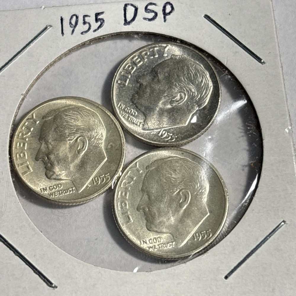 Semi Key Dates 1955 P S D Roosevelt Silver Dime Set BU Uncirculated