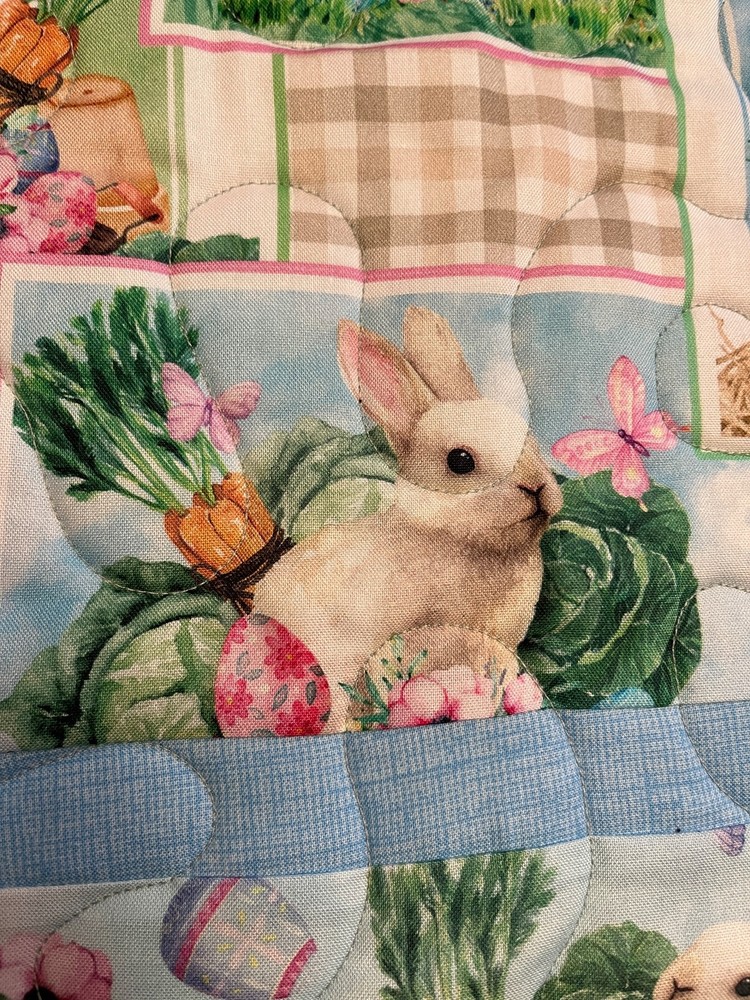 Handcrafted-Quilted Table Runner Happy Easter -Easter Eggs, Bunnies-Gardens 2026