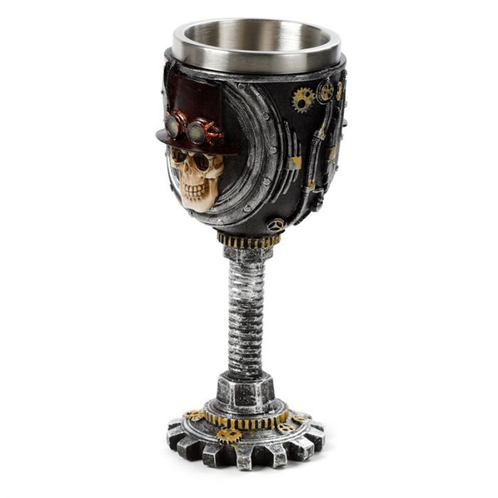 Steampunk Essence: Intricate Skull Design Decorative Goblet