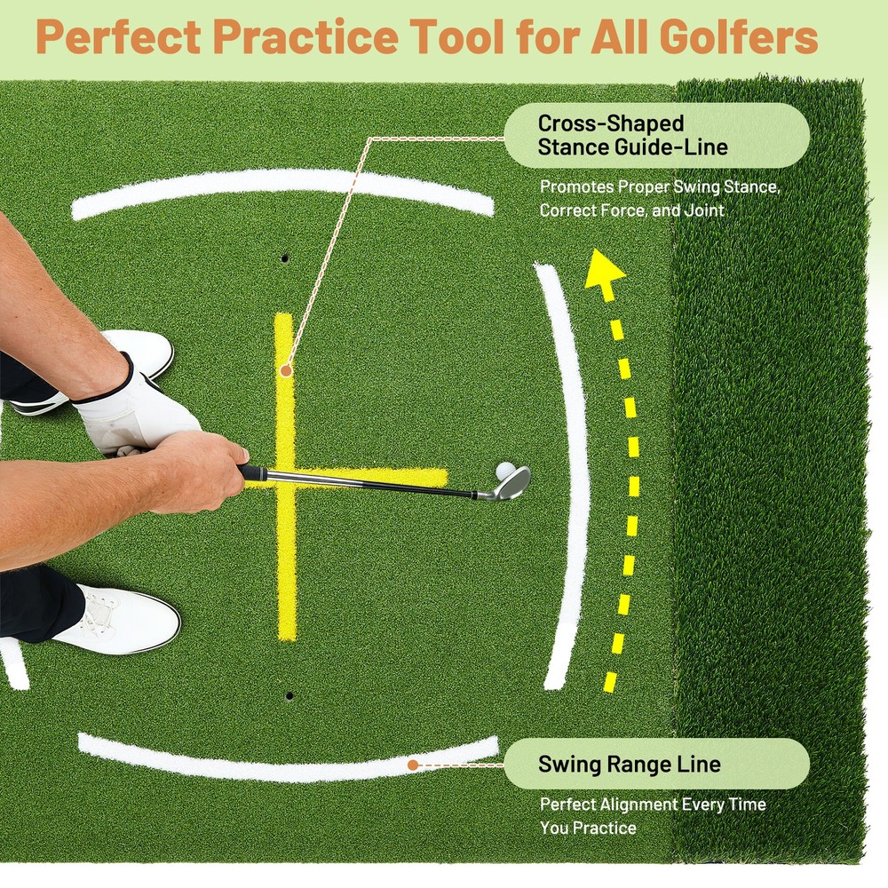 5x4 FT Dual Turf Practice Golf Mat with Path & Stance Guide Lines Hitting Mat
