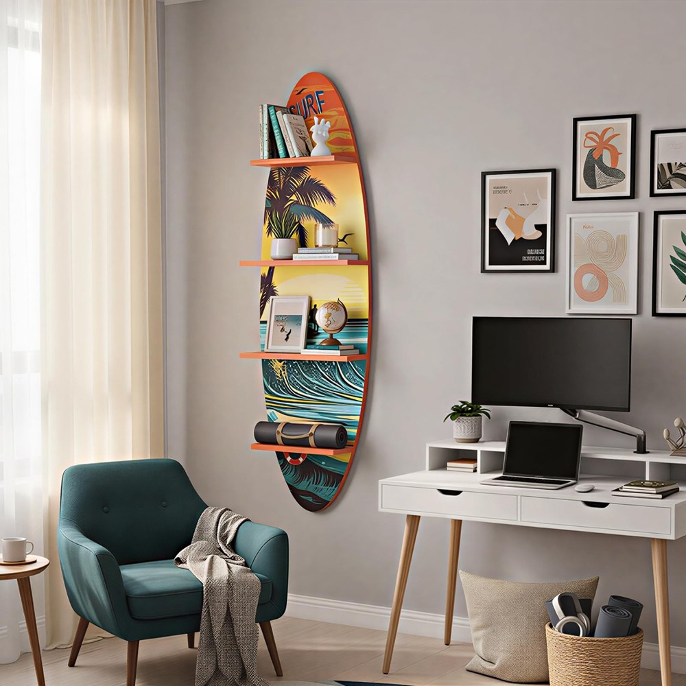 Creative Surfboard Wall Shelf for Wall Decor & Storage, Vertical Floating She...