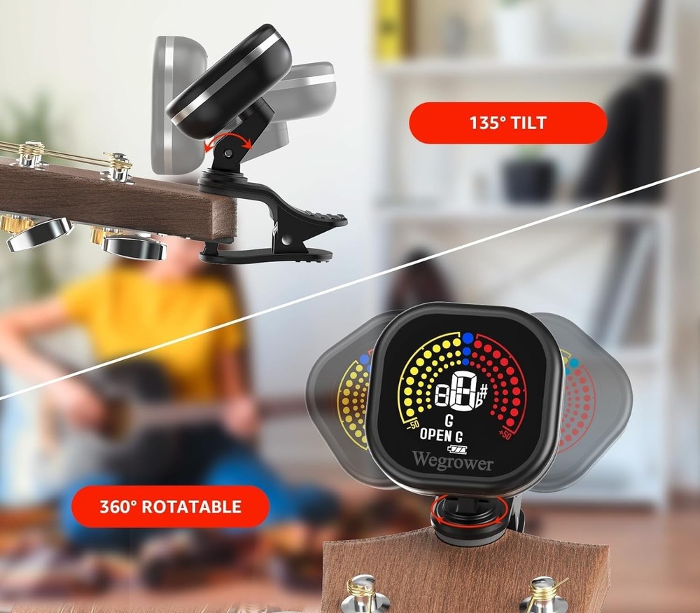 Versatile LCD Color Guitar Tuner - Rechargeable, Compact, Multi-Instrument Use