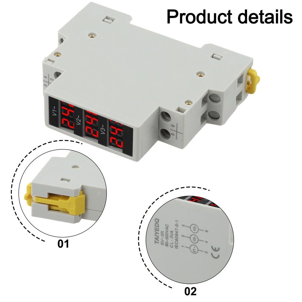 Three Phase Digital Voltmeter BV3R AC 80500V Red Display DIN Rail Meter