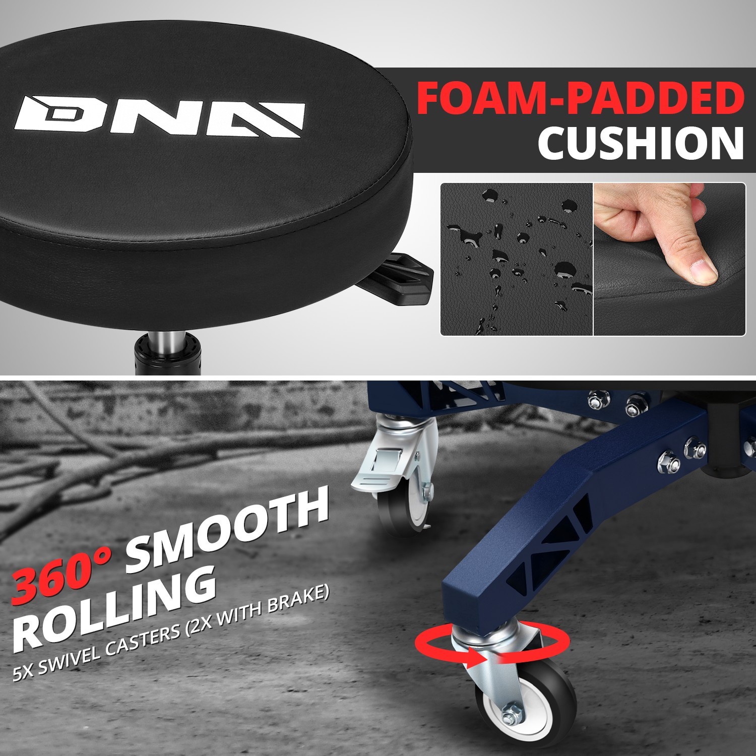 Heavy Duty Swivel Mechanics Rolling Seat Garage Stool Work Shop w/Tool Tray Blue