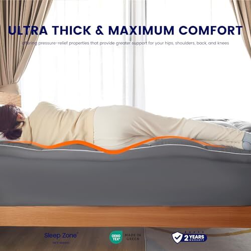 SLEEP ZONE Mattress Pad Size Deep Pockets, Extra Thick Fitted Queen Grey