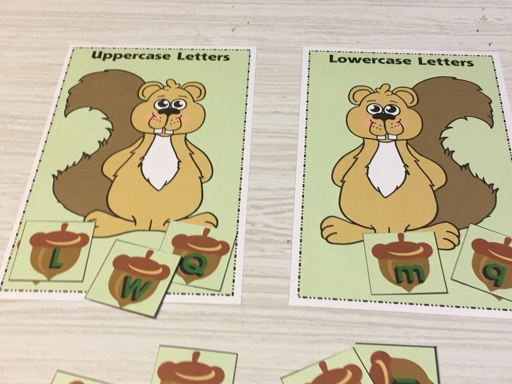 Upper And Lower Case Squirrel & Nut Sort -Laminated Activity Cards Set