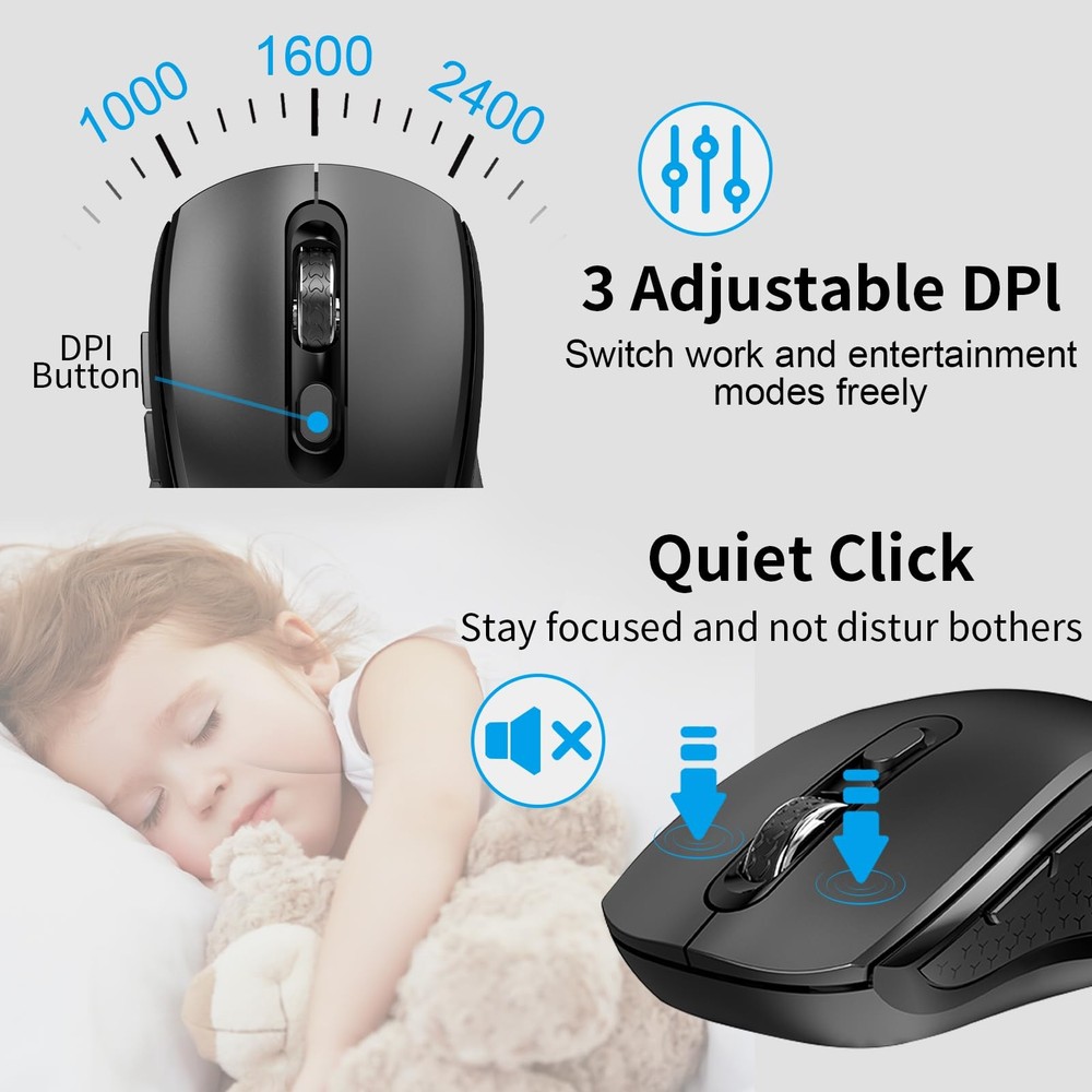 Wireless Keyboard And Mouse Set Slim Calculator Button Silent DPI Black